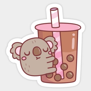 Cute Chubby Koala Hugging Bubble Tea Cup Sticker